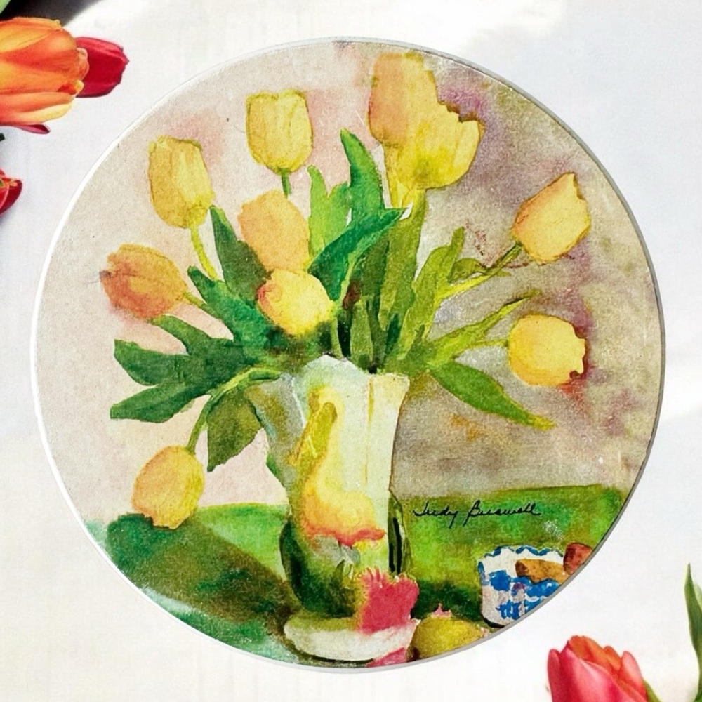 Coaster Stone Judy Boswell Watercolor Tulip Absorbent Coasters - Set of 4 | NEW
